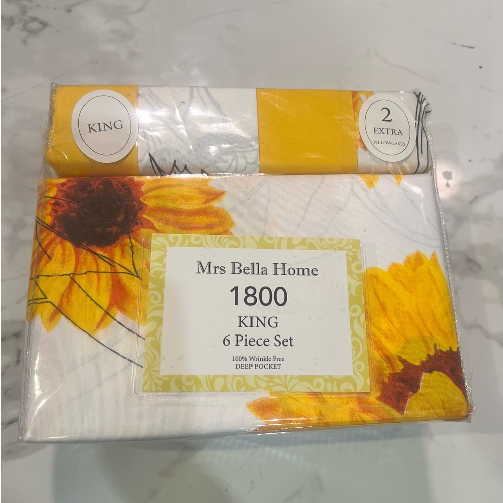 Mrs Bella Home King 6 Piece Set with Sunflower Design
